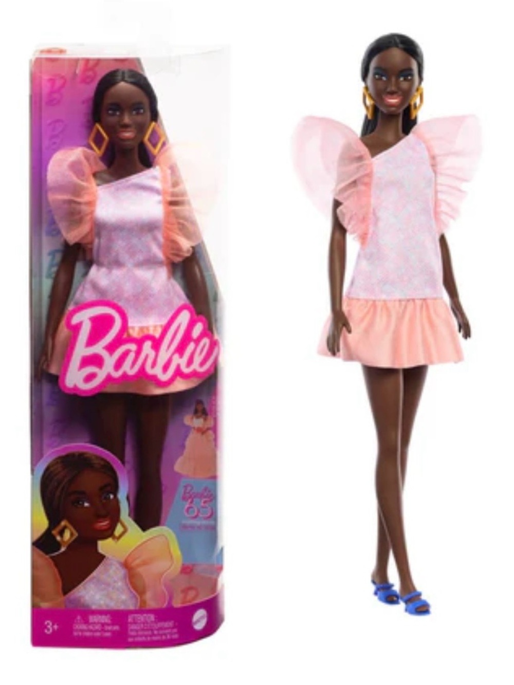 Mattel Barbie Fashion Doll in Pastel Pink Puff-Sleeve Dress